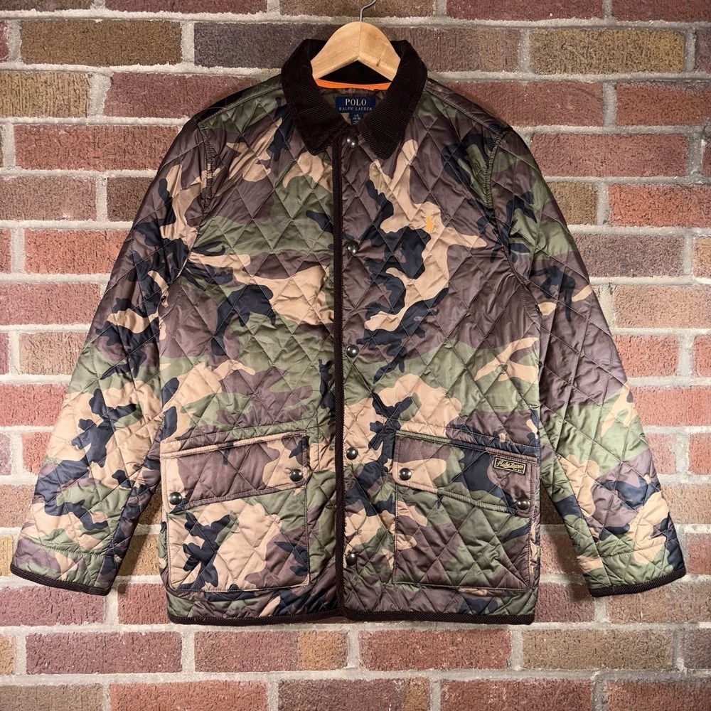 Size L (Boys) - Polo Ralph Lauren Camo Corduroy Trim Quilted Button Up Jacket